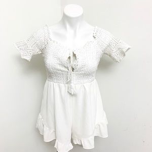 Vintage Style Eyelet White Boho Romper Jumpsuit